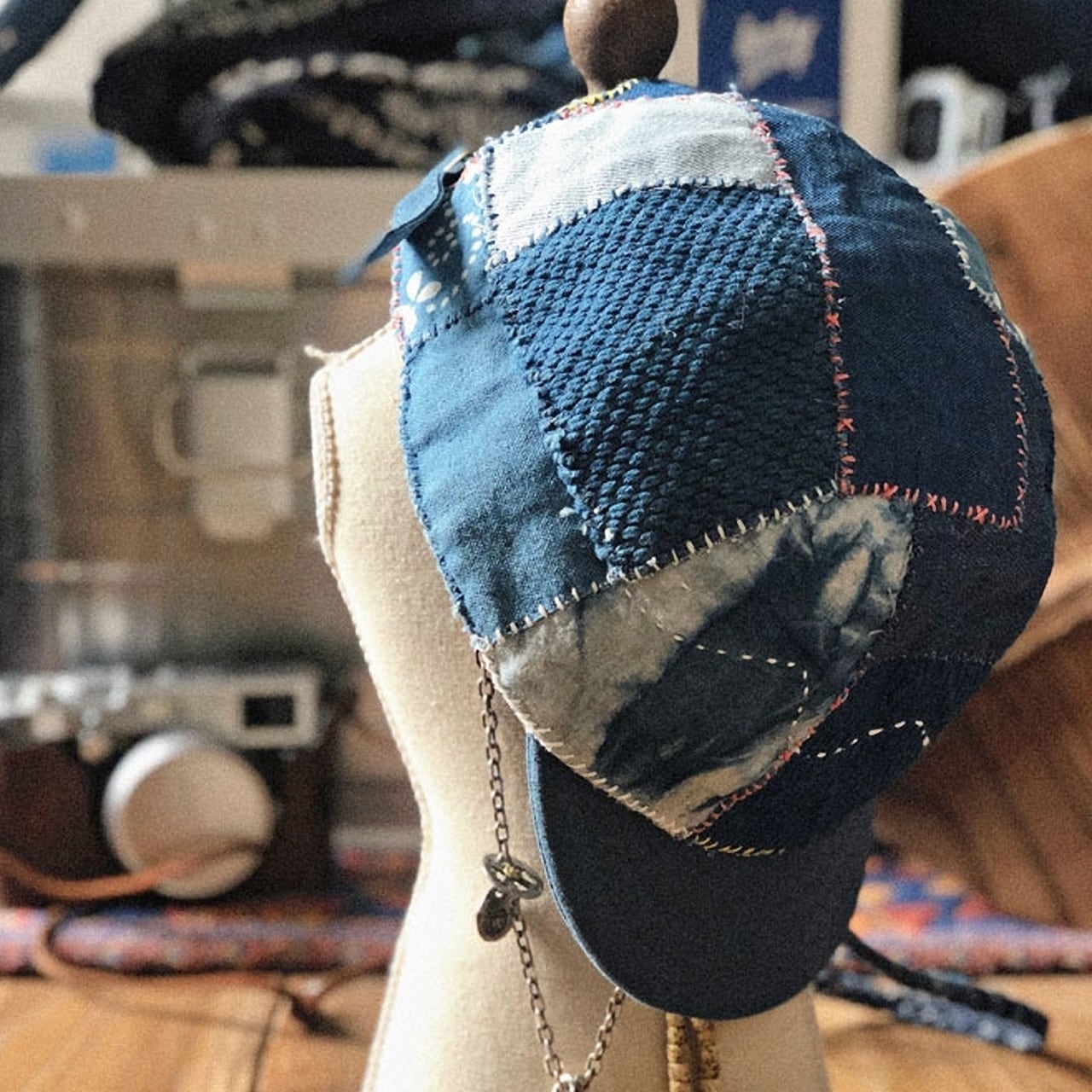 キャピタル　パッチワークデザイン ベスト KAPITAL キャピタル BORO ボア 転写パッチワーク フード付 ベスト