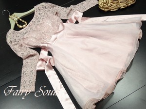 ★送料無料★7号（S)★刺繍とオーガンジー重ねのひざ丈ワンピース(OPN2049）