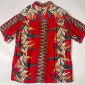90s KAMEHAMEHA カメハメハ ボタニカル 半袖 アロハシャツ ハワイアンシャツ L/レッド系 メンズ ビンテージ
