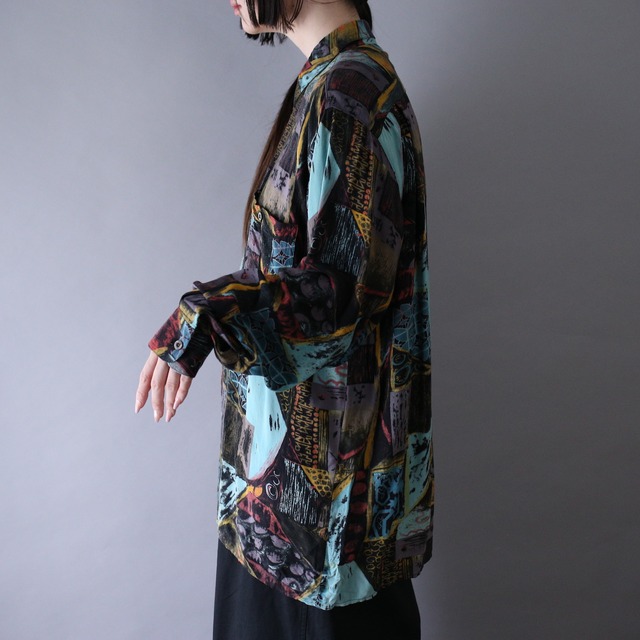 dark and psychedelic art full pattern over silhouette shirt