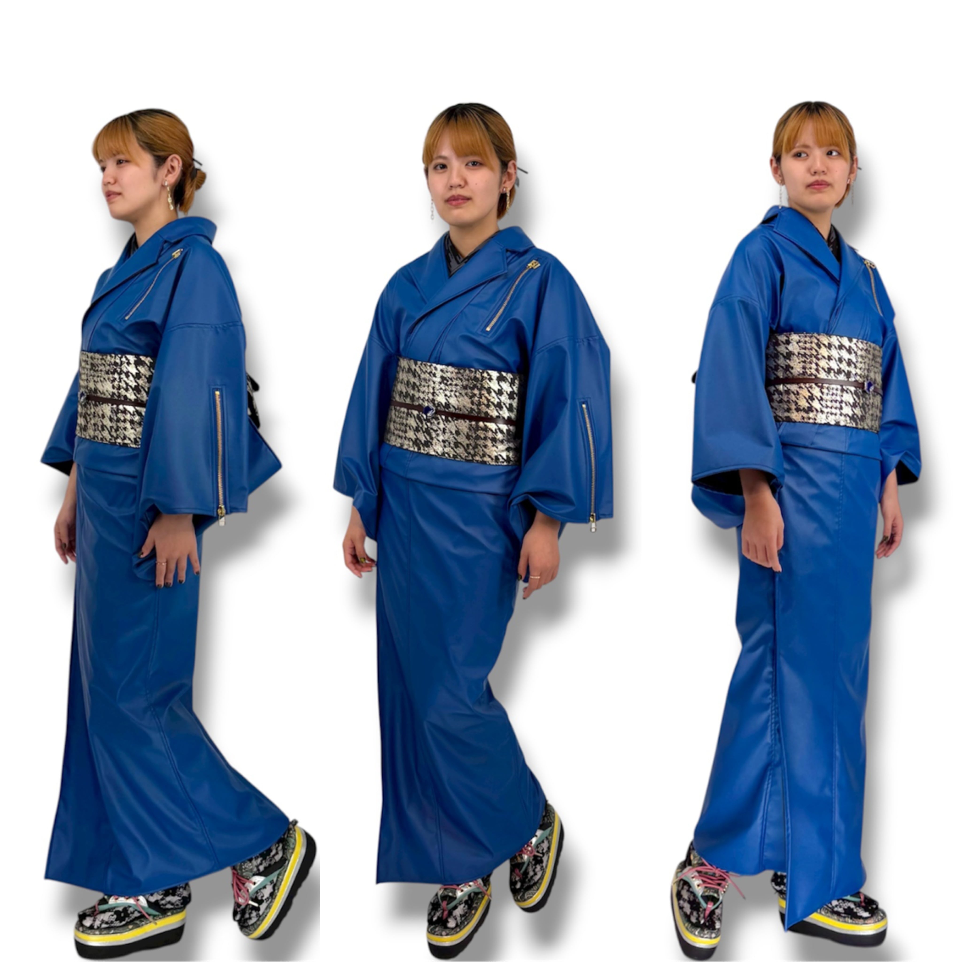 フェイクレザーライダース着物Neo KBlue レディース | キモノグラース
