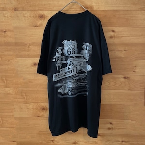 【JERZEES】クラシックカー ROUTE66 ロゴ 両面プリント Tシャツ L US古着