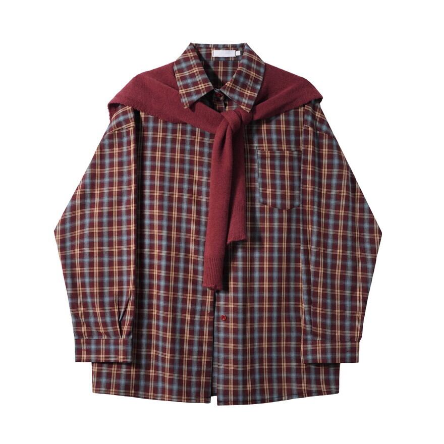 サブカル 服 地雷系 通販 ポロカラー シャツ チェック柄 フェイクツーピース クールカジュアル