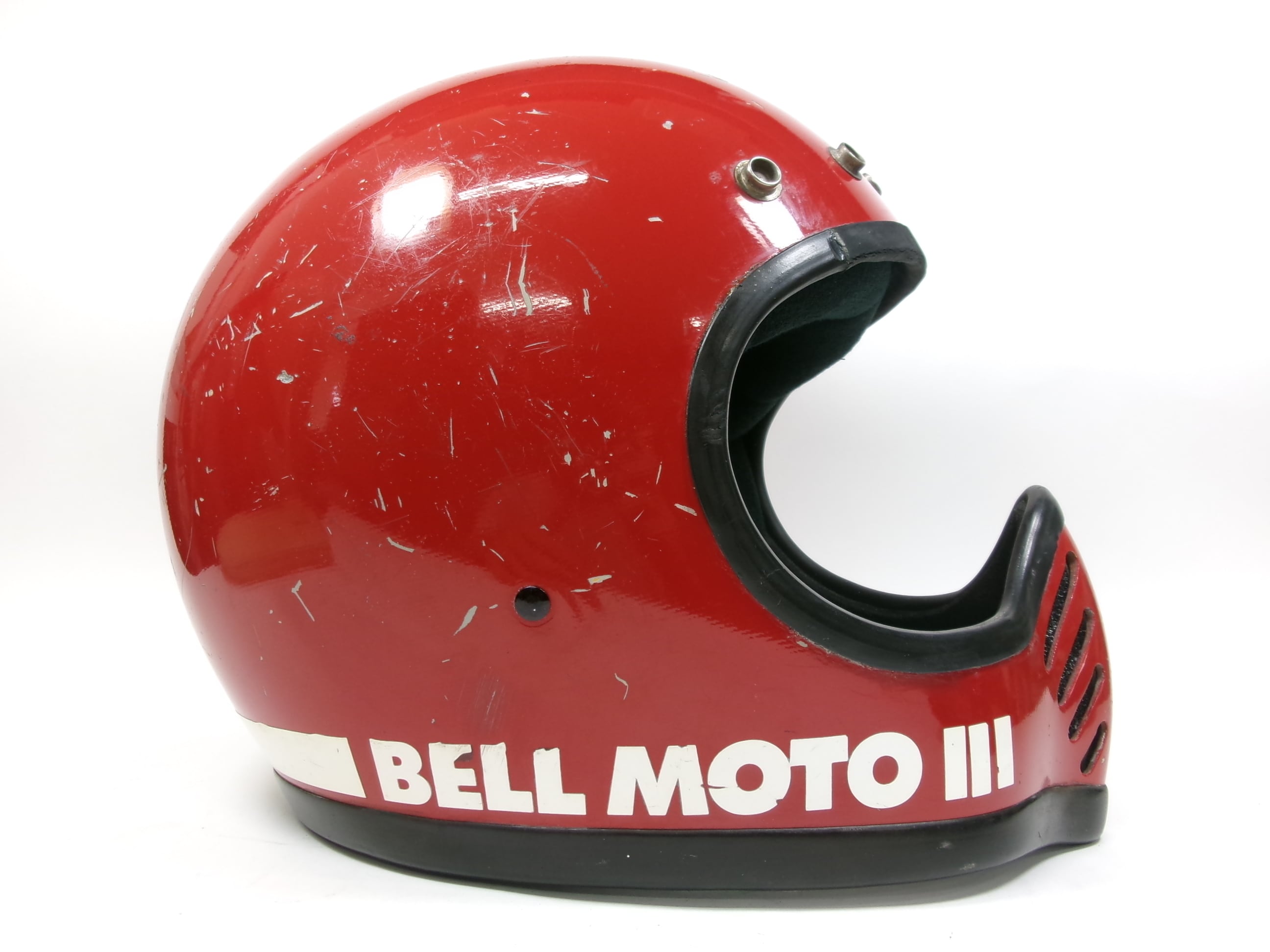 人気が高い 最初期! 70s BELL MOTO 3 赤 7 3/8 目深加工済み M☆ ベル モト3 オートバイ