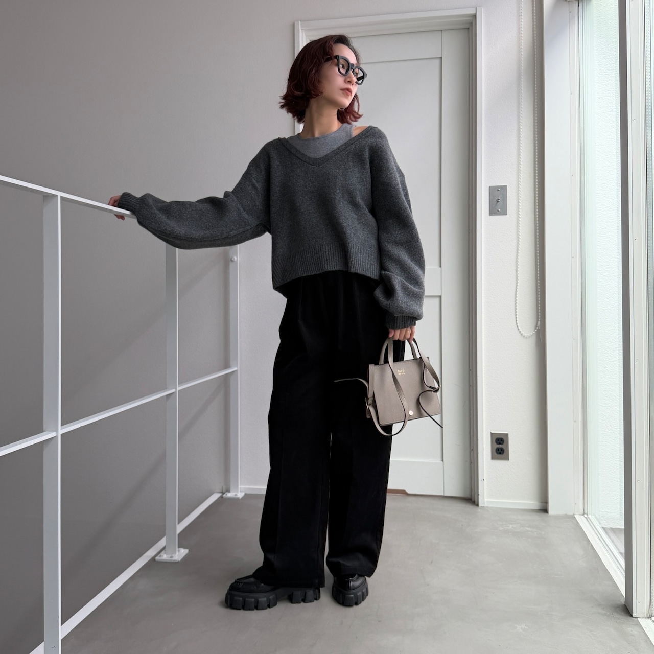 [タンクset]VネックニットPO/チャコールグレー