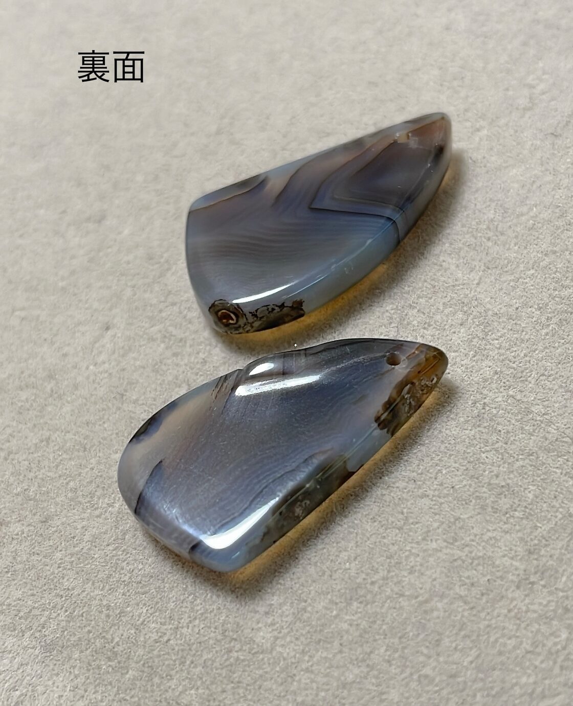 グレー バンデットアゲート 1ペア 天然石 穴あり ピアス ハンドメイド 