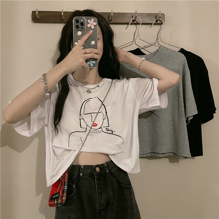 スタイルホワイトショートTシャツ サマールーズハイウェストウェストトップス かわいい 夏物 YY-ファッション18588965655