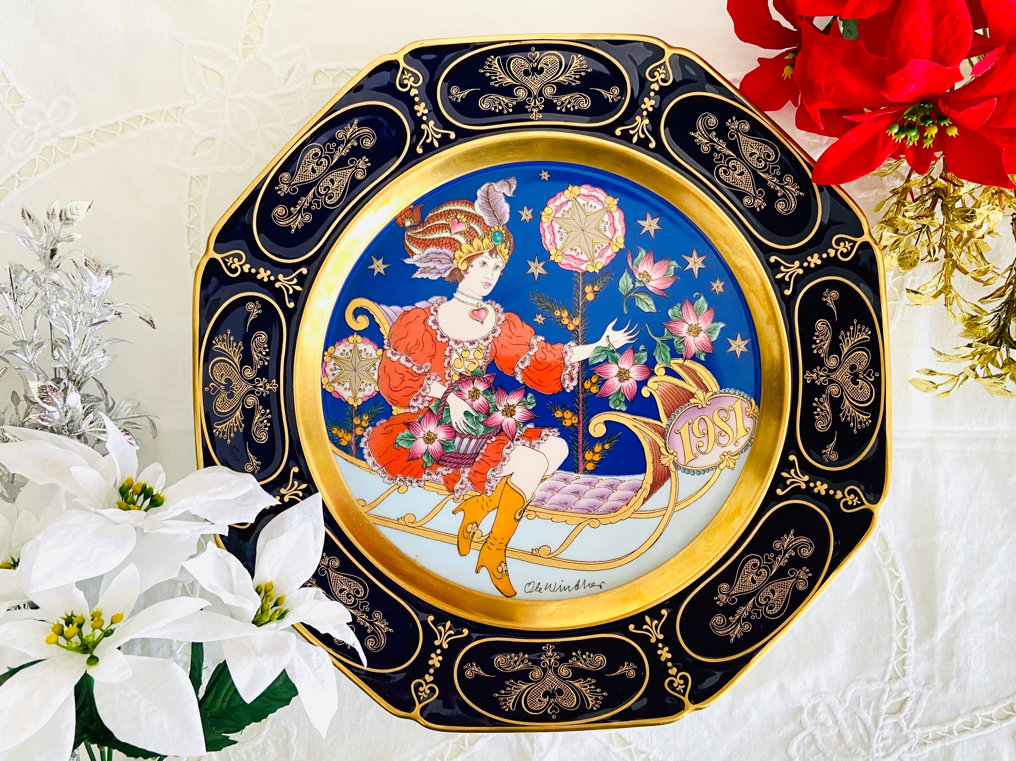 【希少】ババリア　ポーセリン　飾り皿　「キリスト誕生」　大皿  コバルトブルー