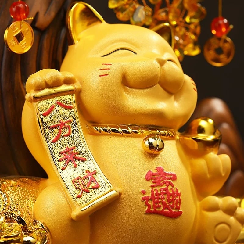 招き猫 中国 景徳鎮 雅玩珍蔵 眠り猫 招き猫 中国美術 色絵 金彩 骨董