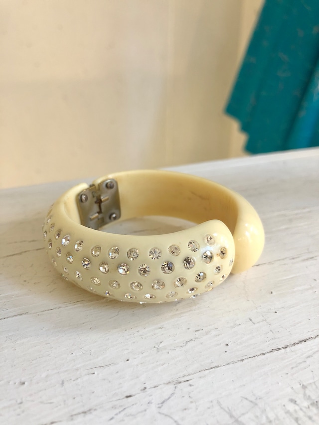 vintage cream white rhinestone bangle