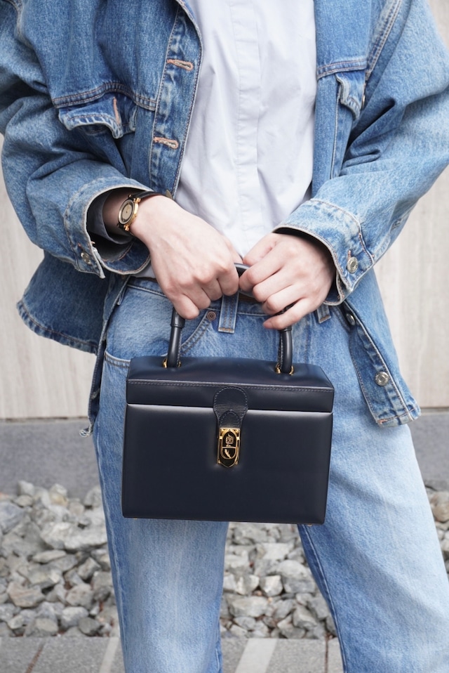 LOEWE ロエベ ハンドバッグ ネイビー アナグラム レザー バニティバッグ vintage ヴィンテージ オールド kwwgaf