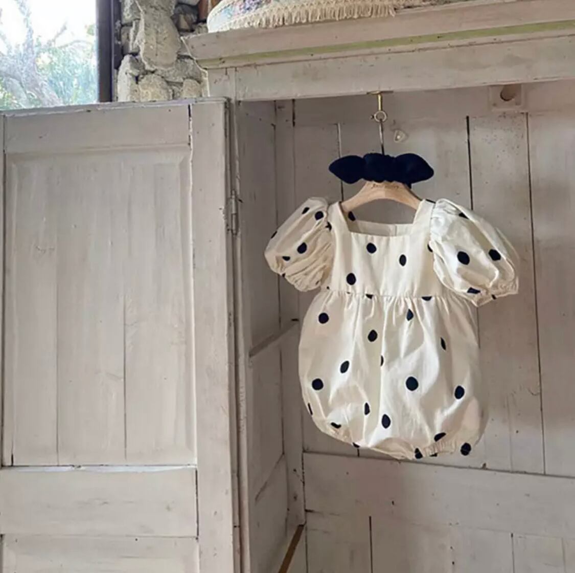 ドットパフスリーブロンパース》》》》》ベビー キッズ パフスリーブ 水玉