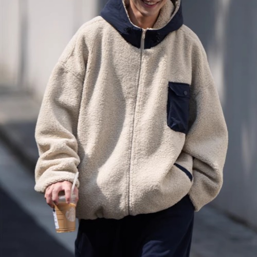 Unisex extra thick warm lambswool patchwork hooded (NC317)
