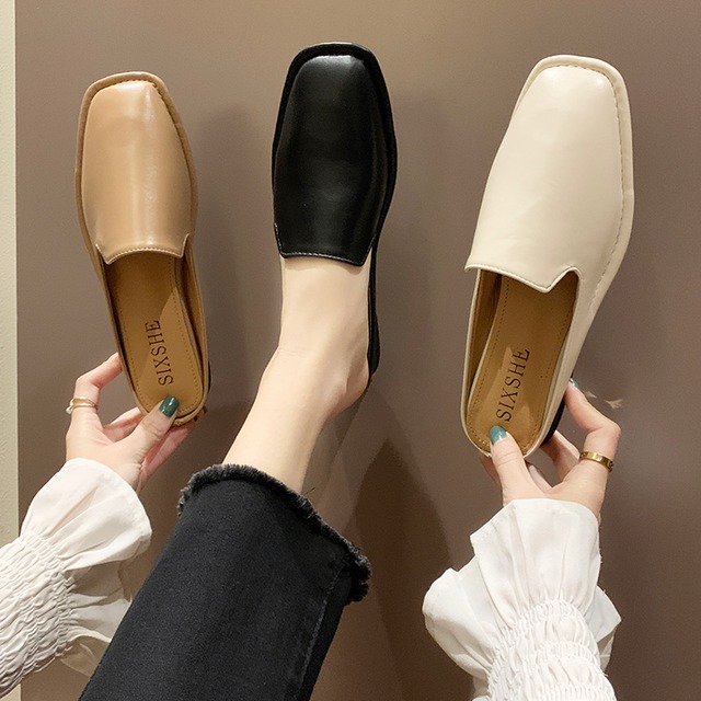 ミュールスプリングソリッド カラー 靴 シューズ 春物 ソリッドカラー スクウェア 部族の婦人靴14294506164