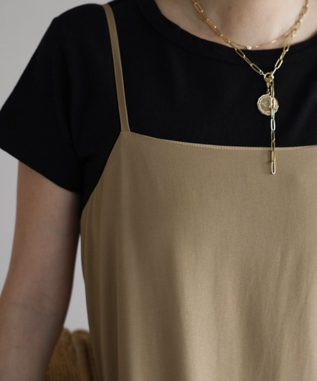 大人裾ギャザーキャミワンピース