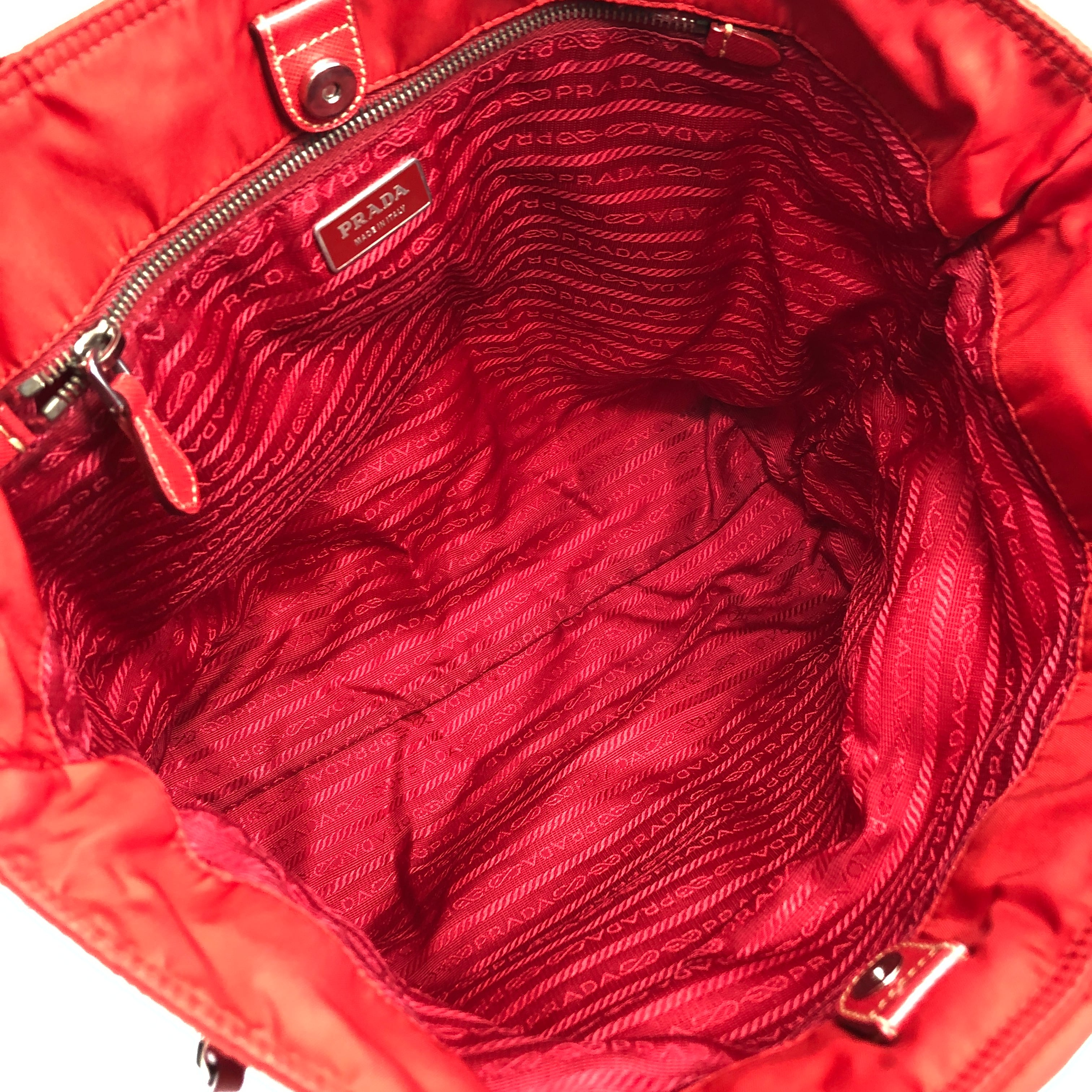 PRADA プラダ トートバッグ レッド トライアングルロゴ リボン