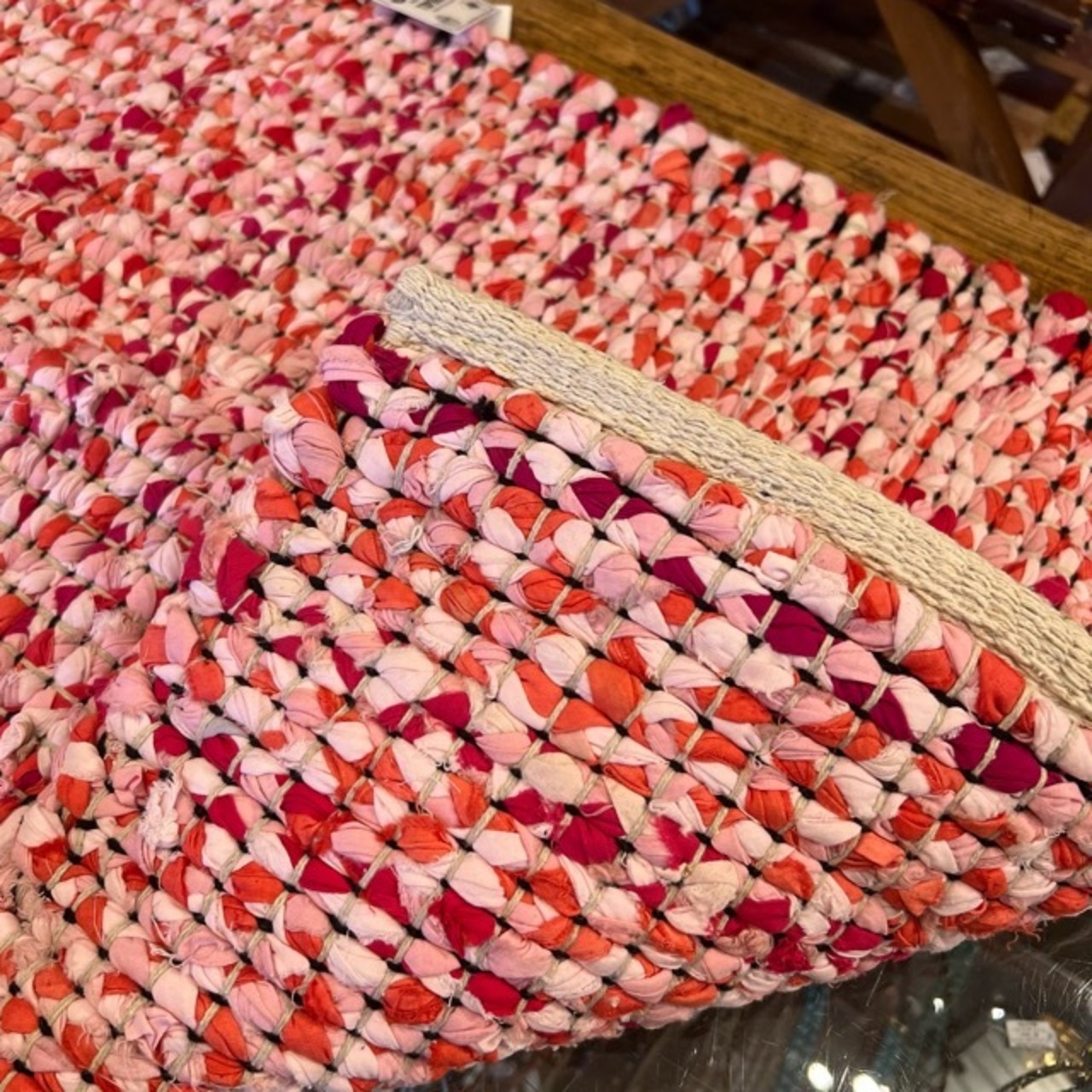 TOPANGA Homefurnishing　Recycle Cloth Rug Pink　50×80cm　リサイクルクロスラグ　ピンク　玄関マット　ベッド　ラグマット　リビング　玄関　椅子　サイドテーブル　コットン