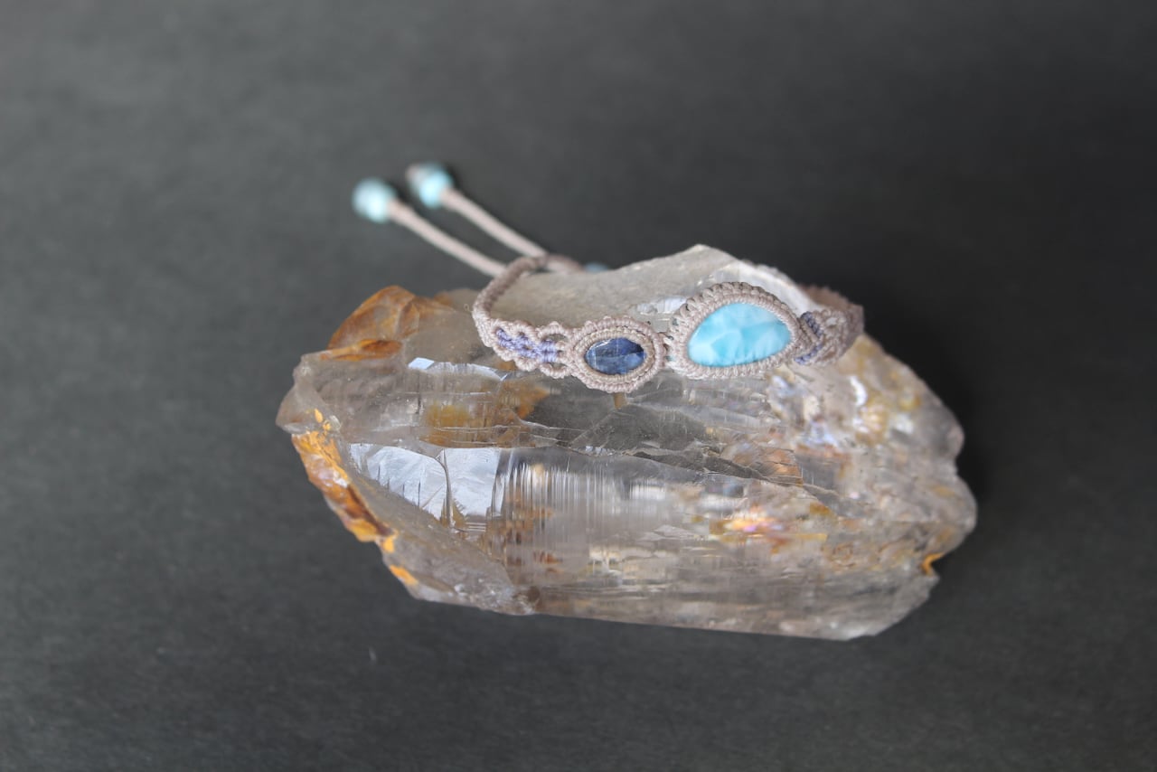 Larimar & Kyanite micro macrame  bracelet