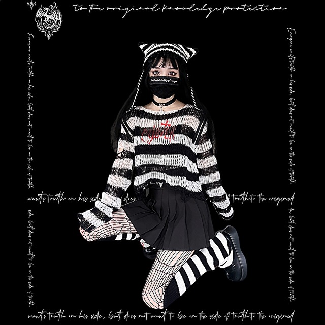 ゴスロリ通販 With U ゴシック ロリィタ Miubオリジナル ニット帽 ボーダー柄 ストリート系 病み可愛い 地雷系