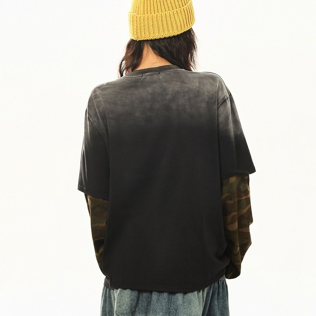 カモフラスリーブフェイクレイヤードフェードTシャツ 1col   R02509