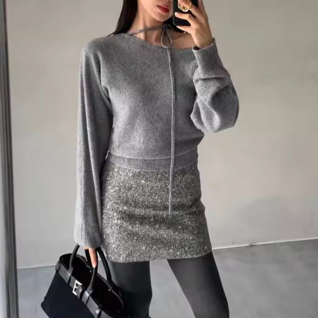 ribbon choker soft knit top