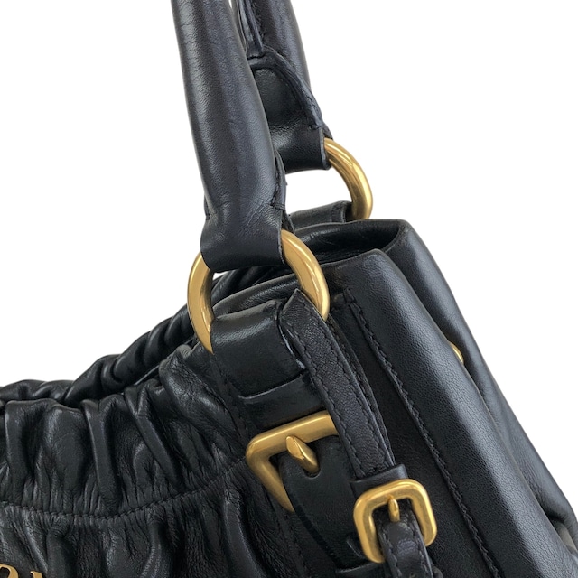PRADA プラダ ショルダーバッグ ブラック ロゴ レザー ホーボーバッグ vintage ヴィンテージ オールド k2n6cf