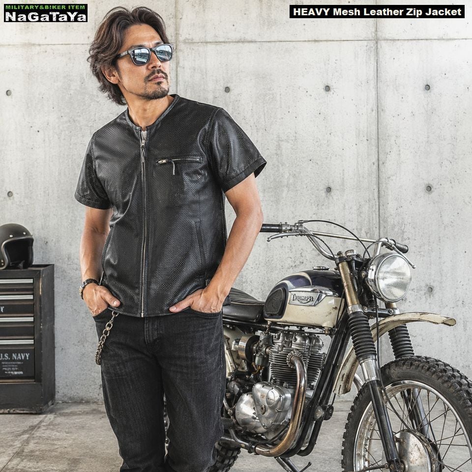 ☆SALE 30%OFF☆ 新品 本革 パンチングレザー 半袖 ZIP ライダース