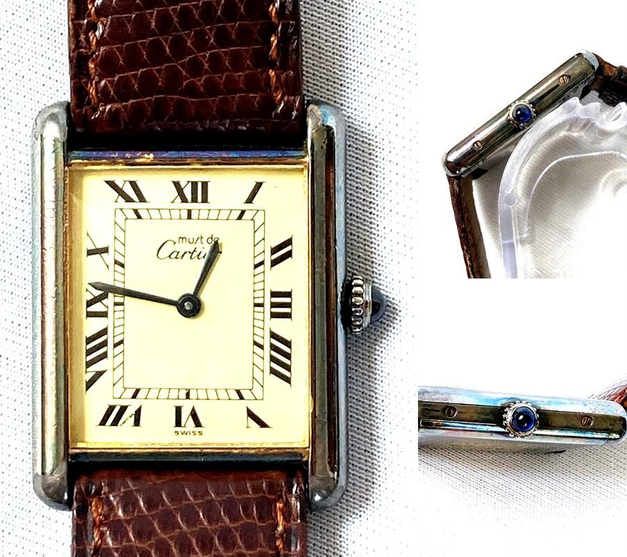 Cartier VERMEIL 925 手巻き メンズ アンティーク ヴィンテージ カルティエ タンク マストタンク ヴェルメイユ メンズ 時計 シルバー925