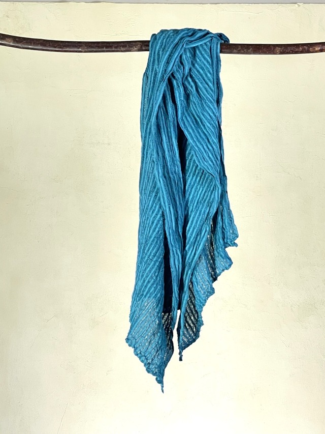 絹あきは（空羽）織り布（ストール) ～ターコイズ～　Silk akiha weaving cloth (scarf) ～turquoise～