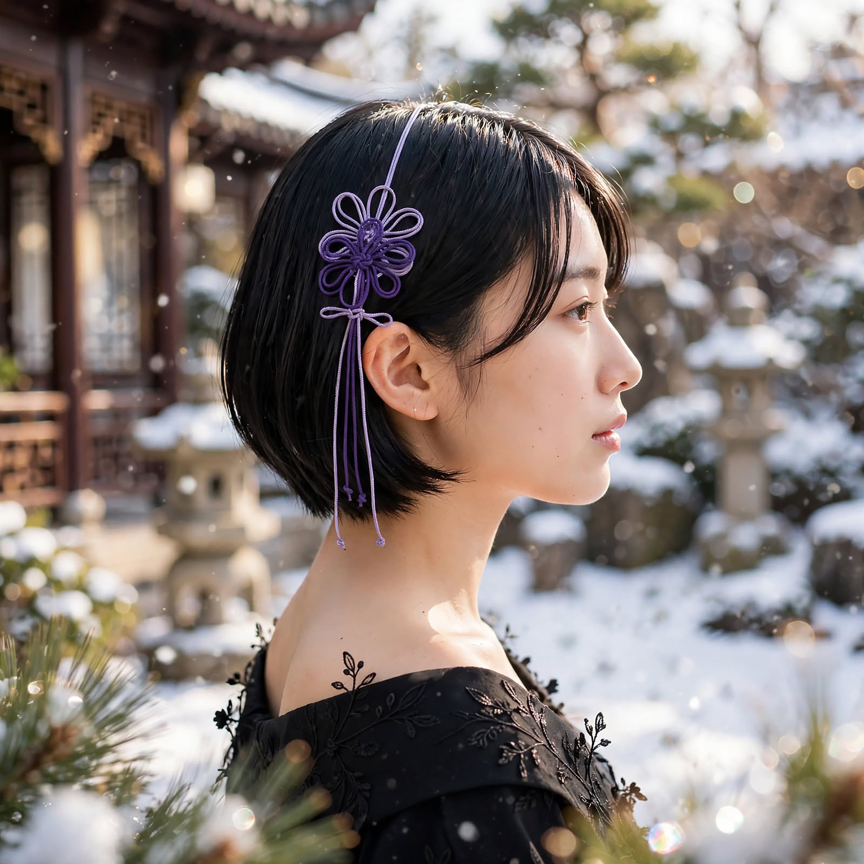 飾り結びカチューム「香ニミチル雅」(淡紫×濃紫)【軽量・簡単】浴衣や着物、日常使いにも。