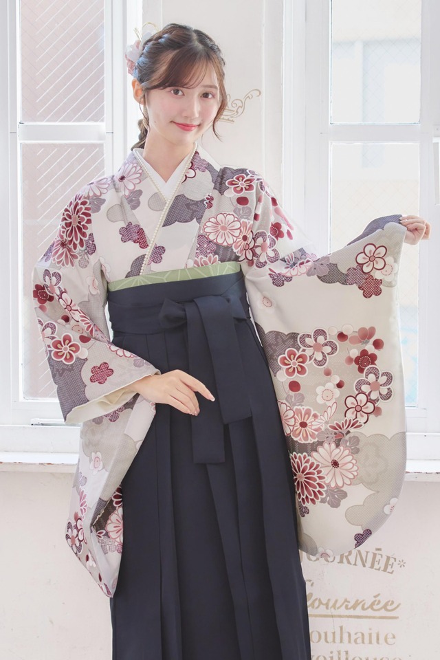 【袴4点set】古典蘇芳色小花ちらしB3BK