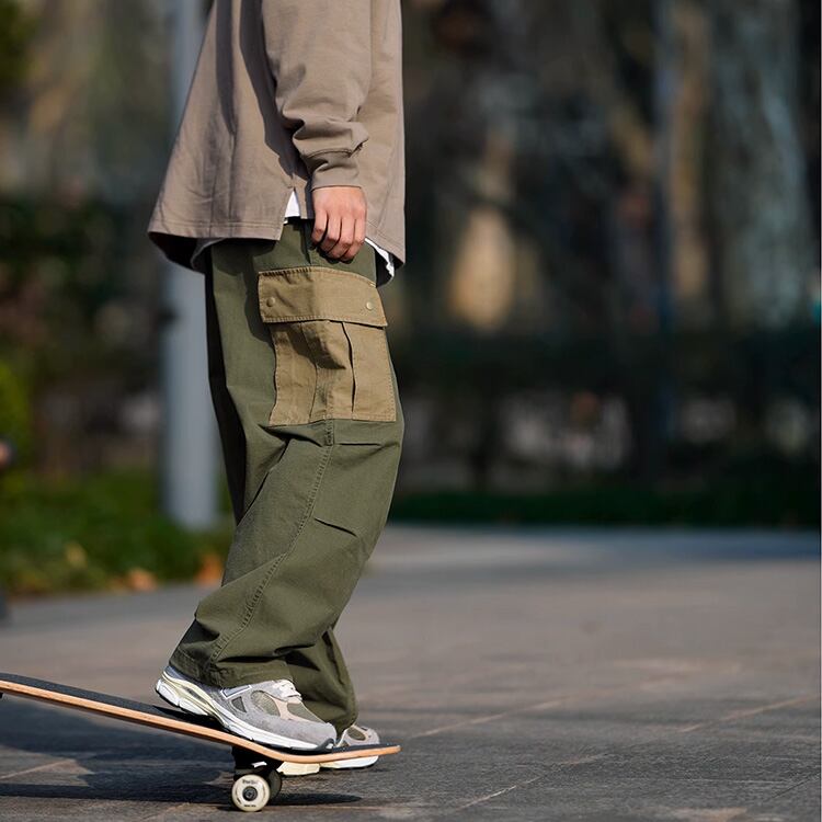 ★COLOR BLOCK MULTI-POCKET STRAIGHT PANTS　　　A0721