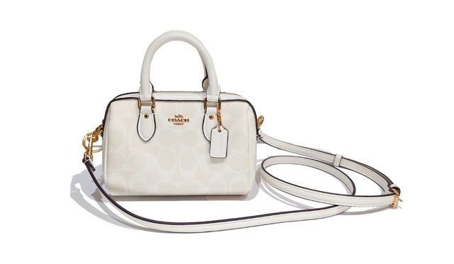 COACH コーチ ミニ ローアン クロスボディ シグネチャー キャンバス ミニボストン ハンドバッグ チョーク ホワイト