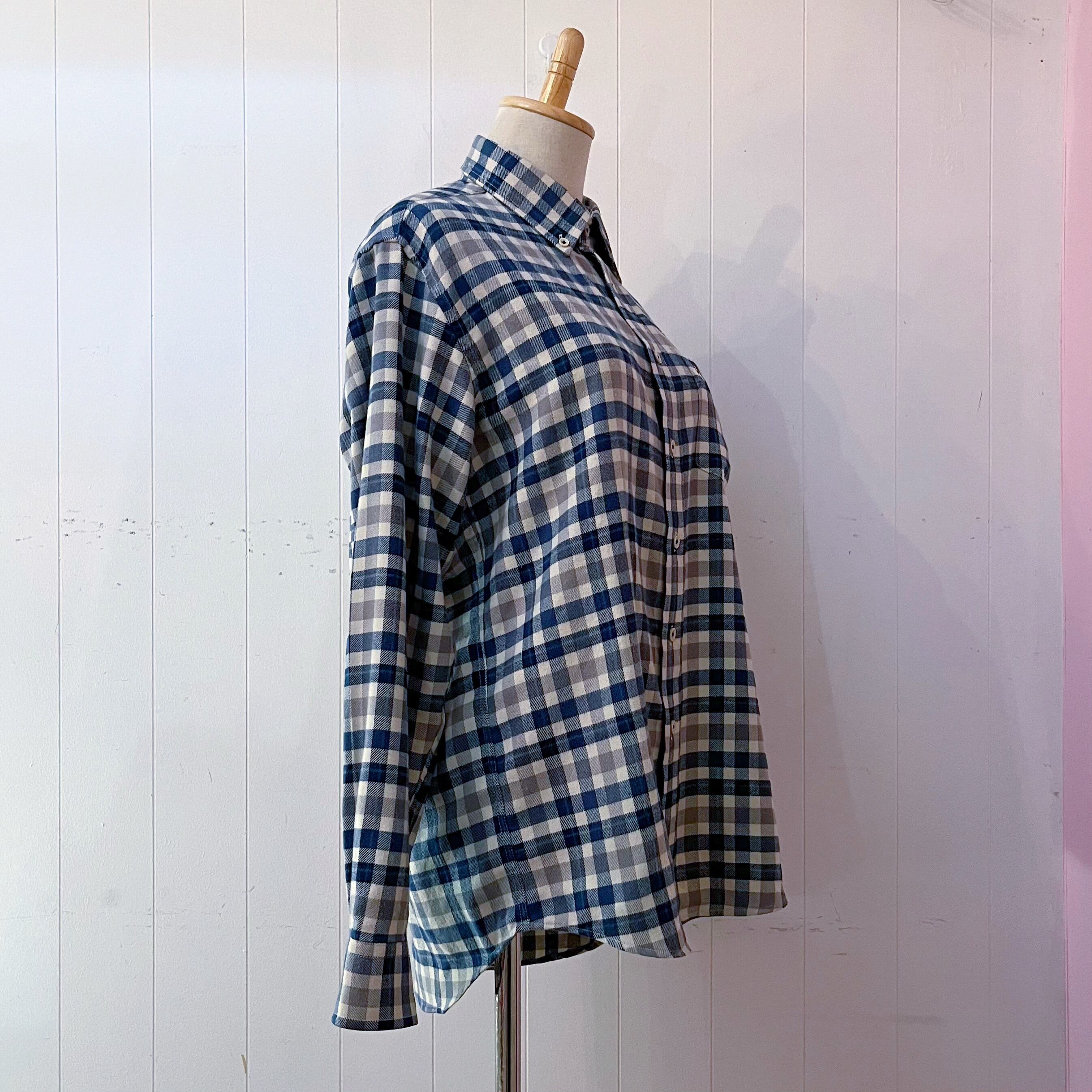 blue green check flannel shirt
