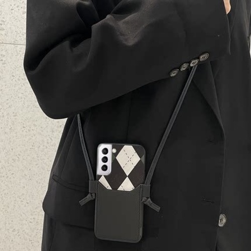 Galaxy S22+/S22 Ultraケース カードポケット 大人女性 斜め掛け ギャラクシー 高級ブラック ハイブリッド かっこいい♪