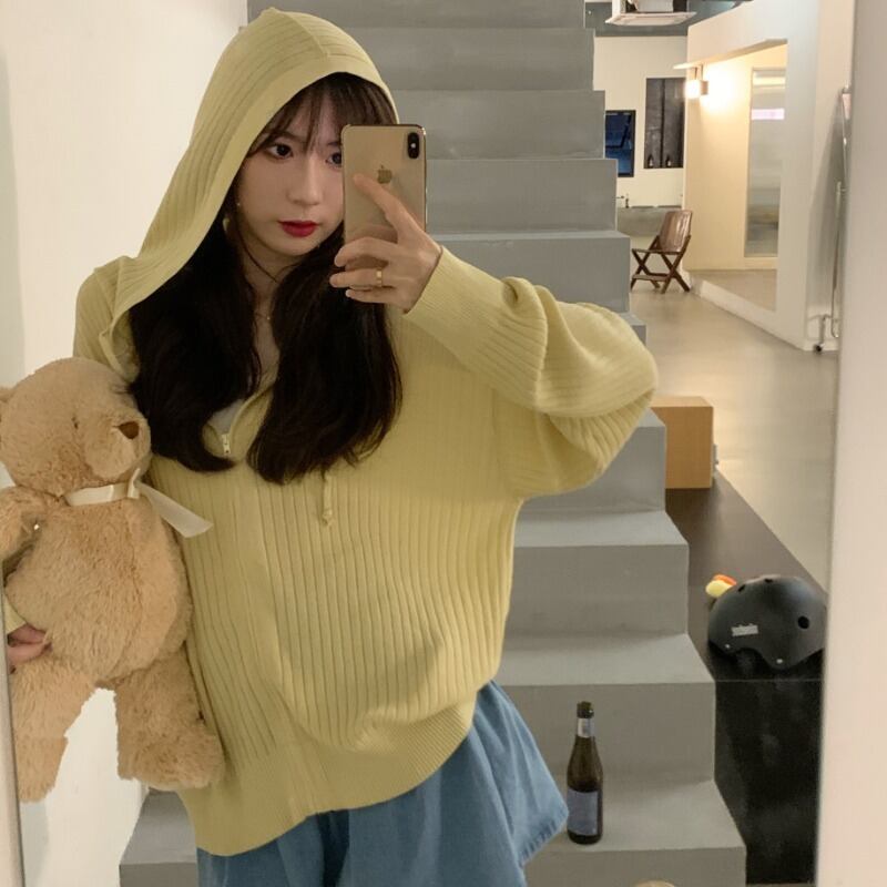 ニットセーター 薄手ルーズフードカーディガントップス サマー 夏物 シルク YY-ファッション63791568691