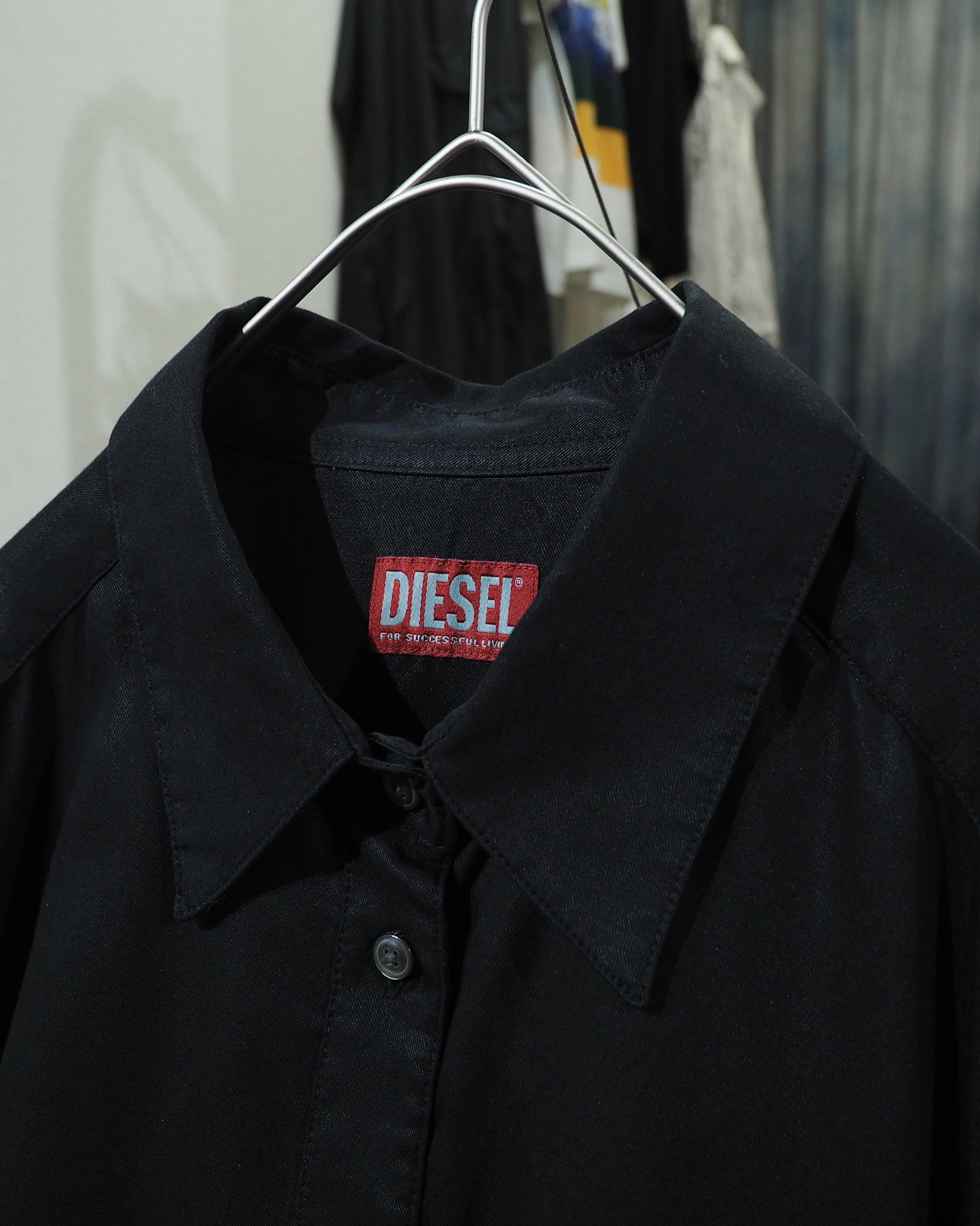 " DIESEL " D ‐ Logo Embroidery Black Drape Over Silhouette Shirt