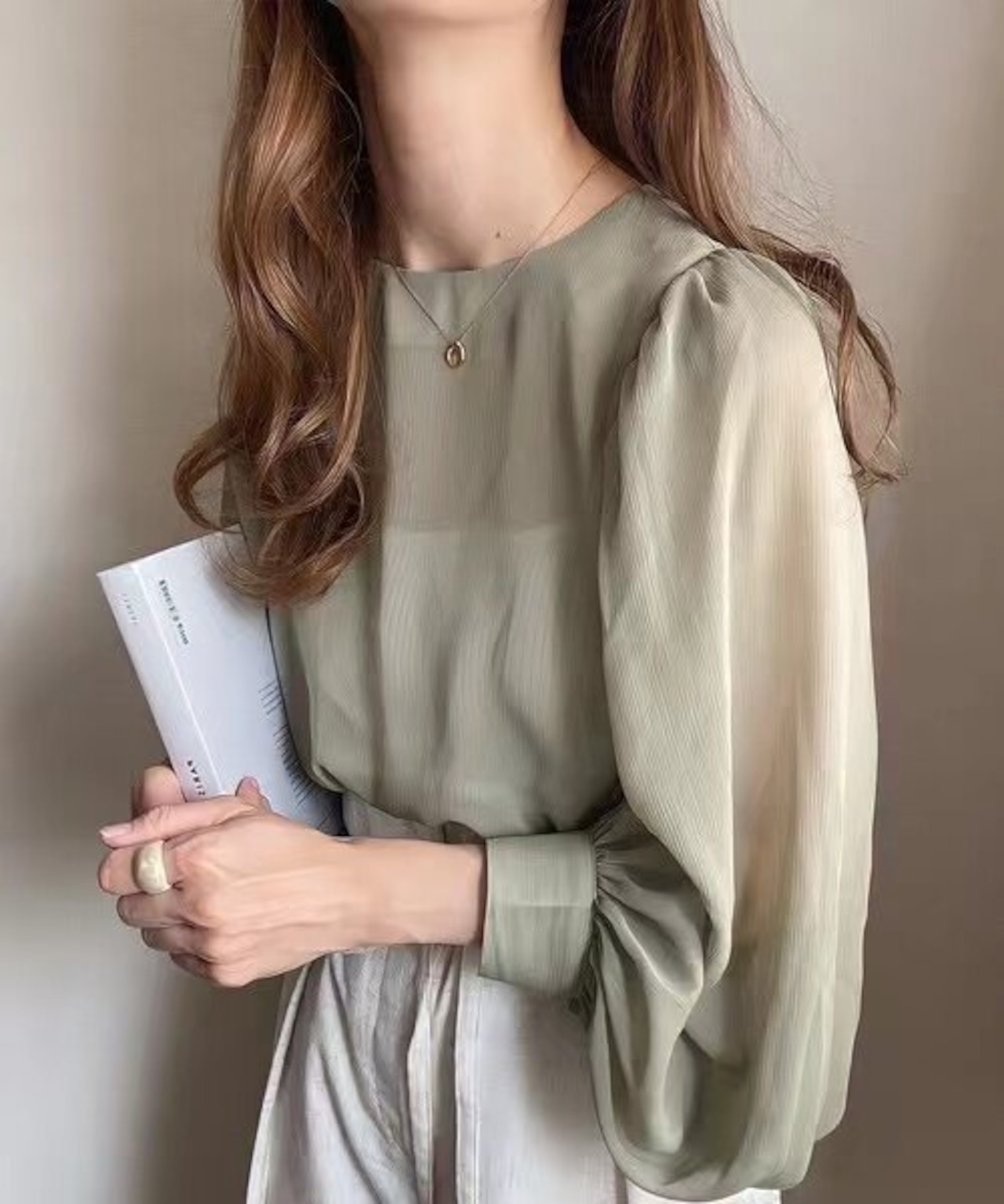 シアー パフスリーブ ロングスリーブ ブラウス 　全7色　 00072