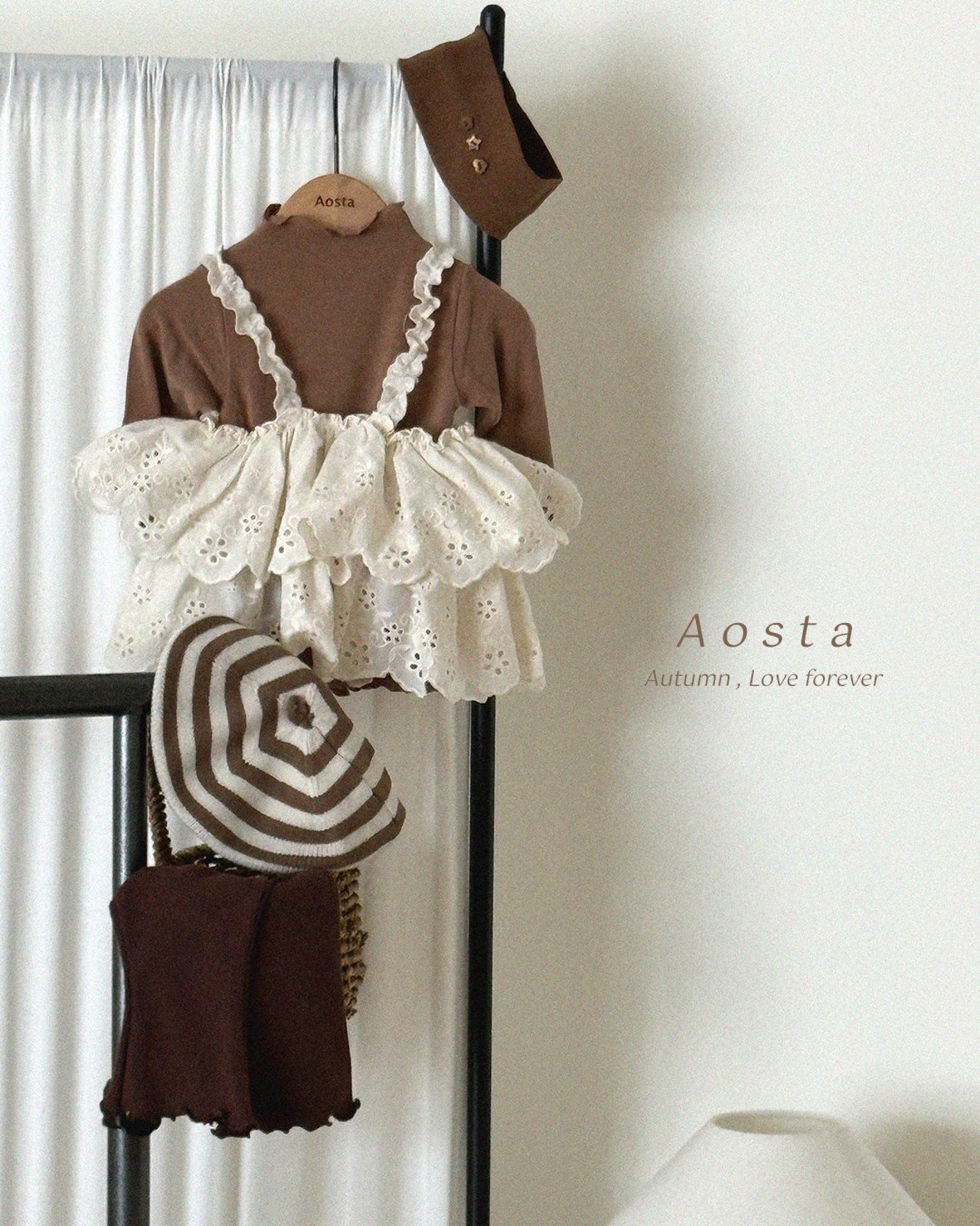 【Aosta】ジェリーワッフルパンツ ブラウン（70~110cm） - 4