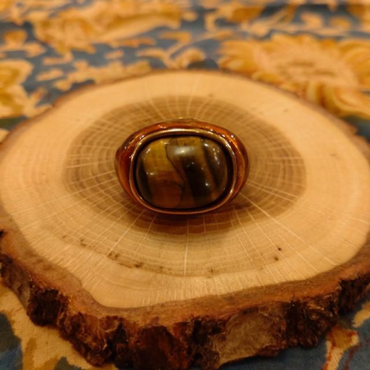 TOPANGA Jewelry 　Cabochon Cut Tiger ’s　Eye Ring　Ring Size 12　Ring　Accessory　Present　Simple　Vintage　Antique