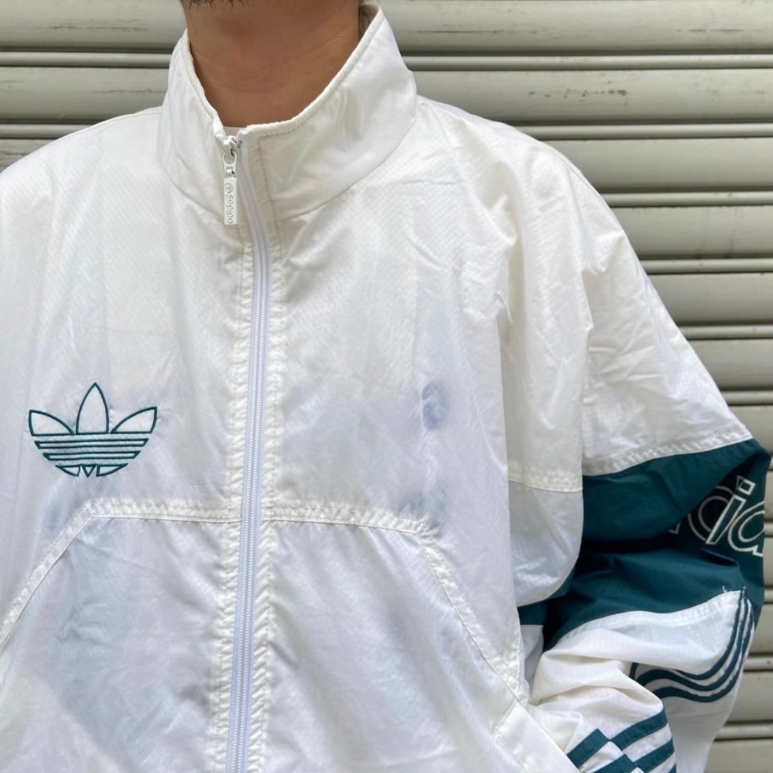 80s adidas ナイロンジャケット トレフォイルロゴ ホワイト L 80s adidas ナイロンジャケット トレフォイルロゴ ホワイト L