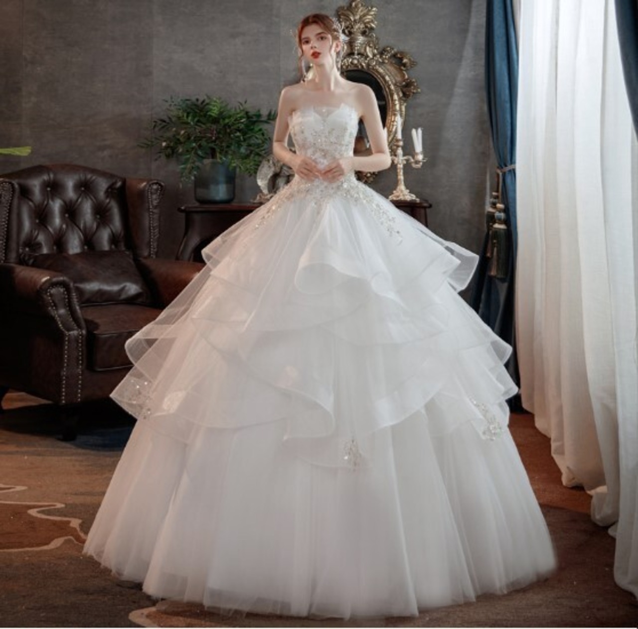 高品質！ ウエディングドレス ホワイト ロング ベアトップ エレガント  