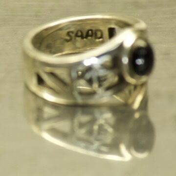 SAAD 925シルバー リング 9号 SAAD S925 9号 ブラックタイガーアイ 幾何学模様 リング | Pay ID