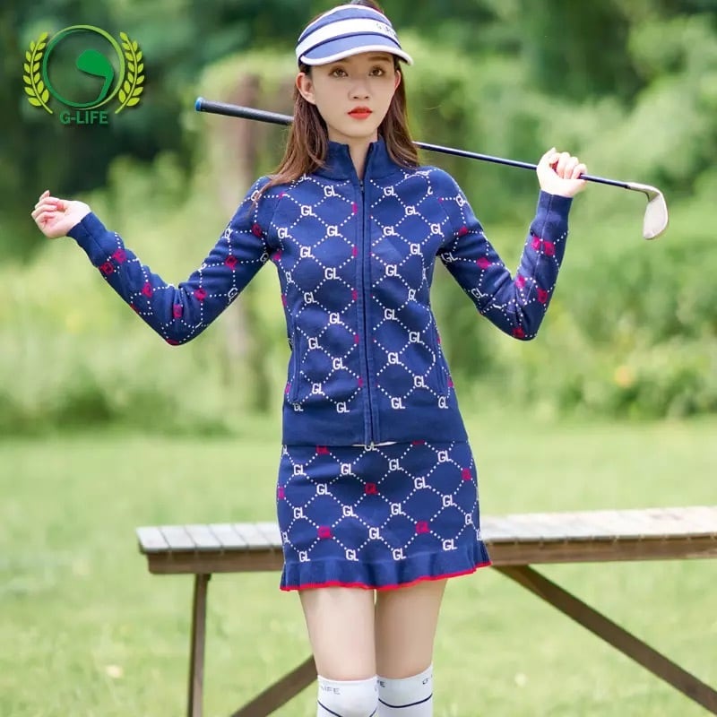 ニット 韓国 ゴルフウェア レディース セットアップ スカート - ウエア