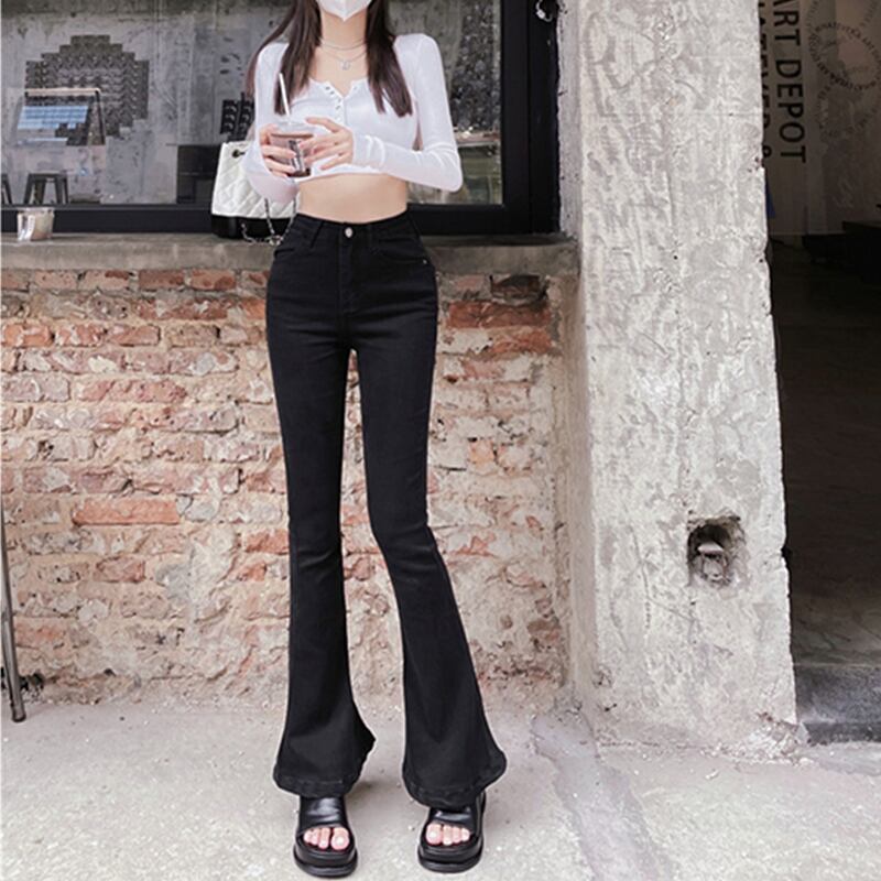 ブラックストレッチパンツ スプリングオータムハイウェスト薄手ジーンズ レッド エラスティック 伸縮 春物 秋物 YY-ファッション88468546186