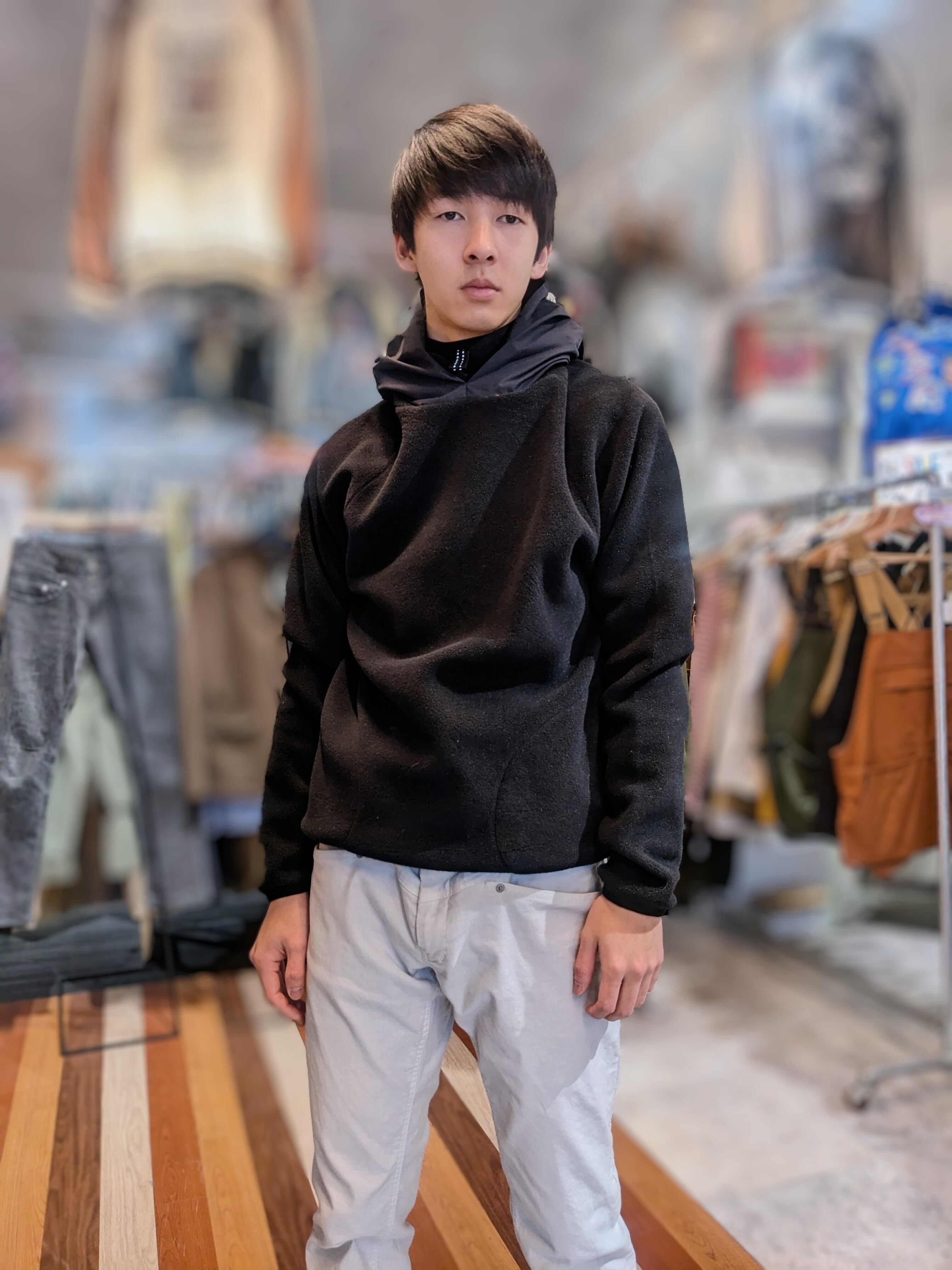 新古美品 CCP ダブルフード フリースフルフェイスパーカー BLACK