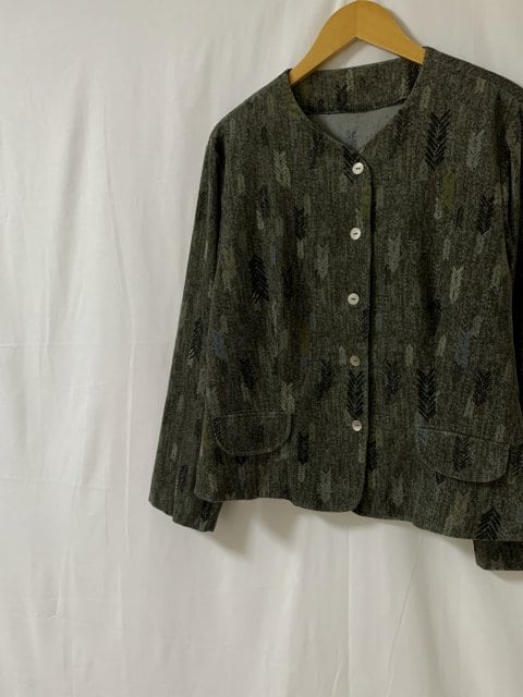 1970~80's Patterned Corduroy No Collar Short Jacket