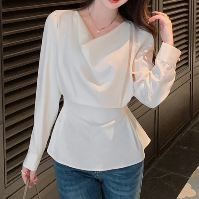 エレガントドレープ・ウエストリボンブラウス　W00083