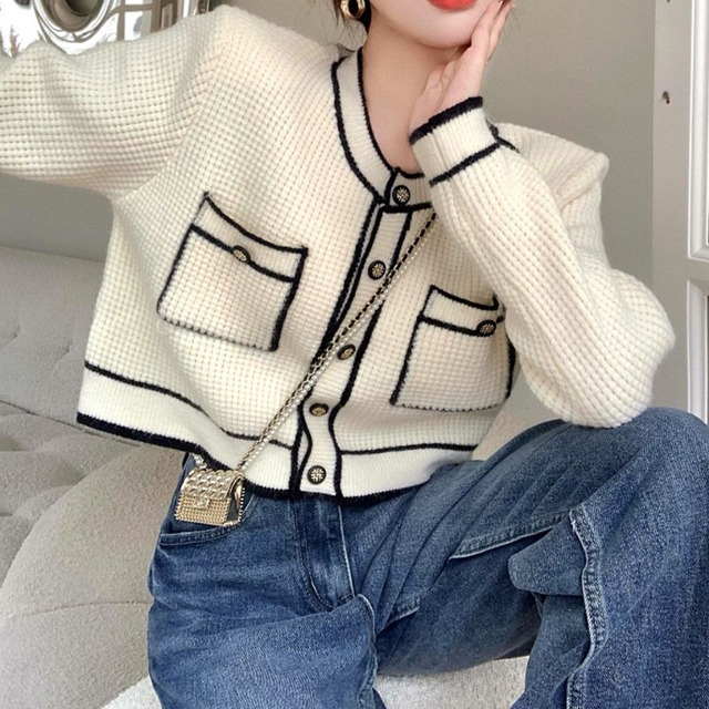 バイカラーパイピングカーディガン　２color　00701