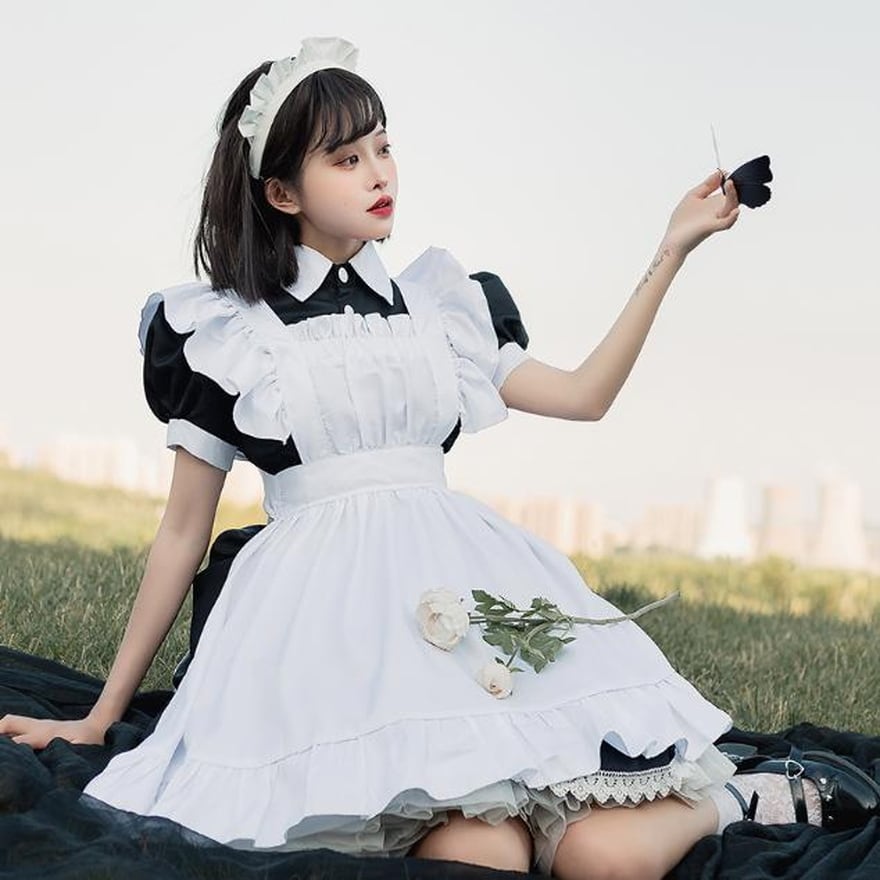 サブカル 服 地雷系 通販 メイド服 ワンピ ロングスカート レトロ コスプレ ロリータ コンカフェ衣装 キャスト衣装 メイドカフェ かわいい